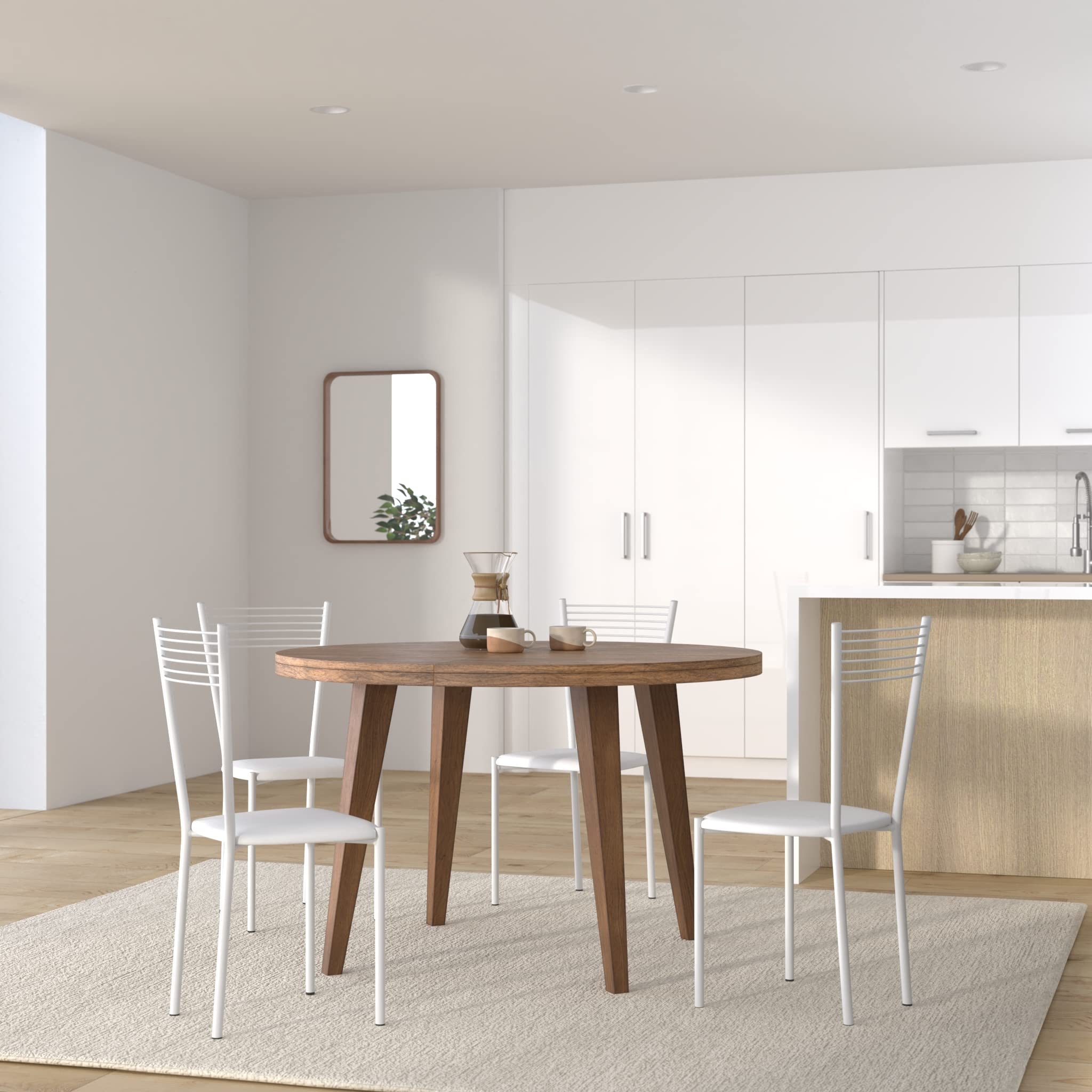 t m c s Tommychairs - Set 4 sedie modello Elegance per cucina bar e sala da pranzo, struttura in acciaio verniciata colore bianco e seduta imbottita e rivestita in pelle artificiale colore bianco