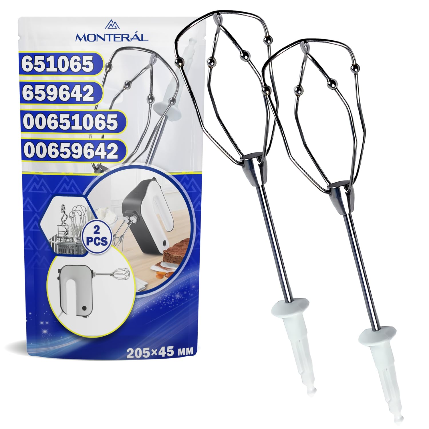 MONTERAL 2 Piezas Varillas para Batidora Electrica de Mano con Código Original 00651065 651065 00659642 659642 para Bosch para Siemens - Garantía de 10 Años