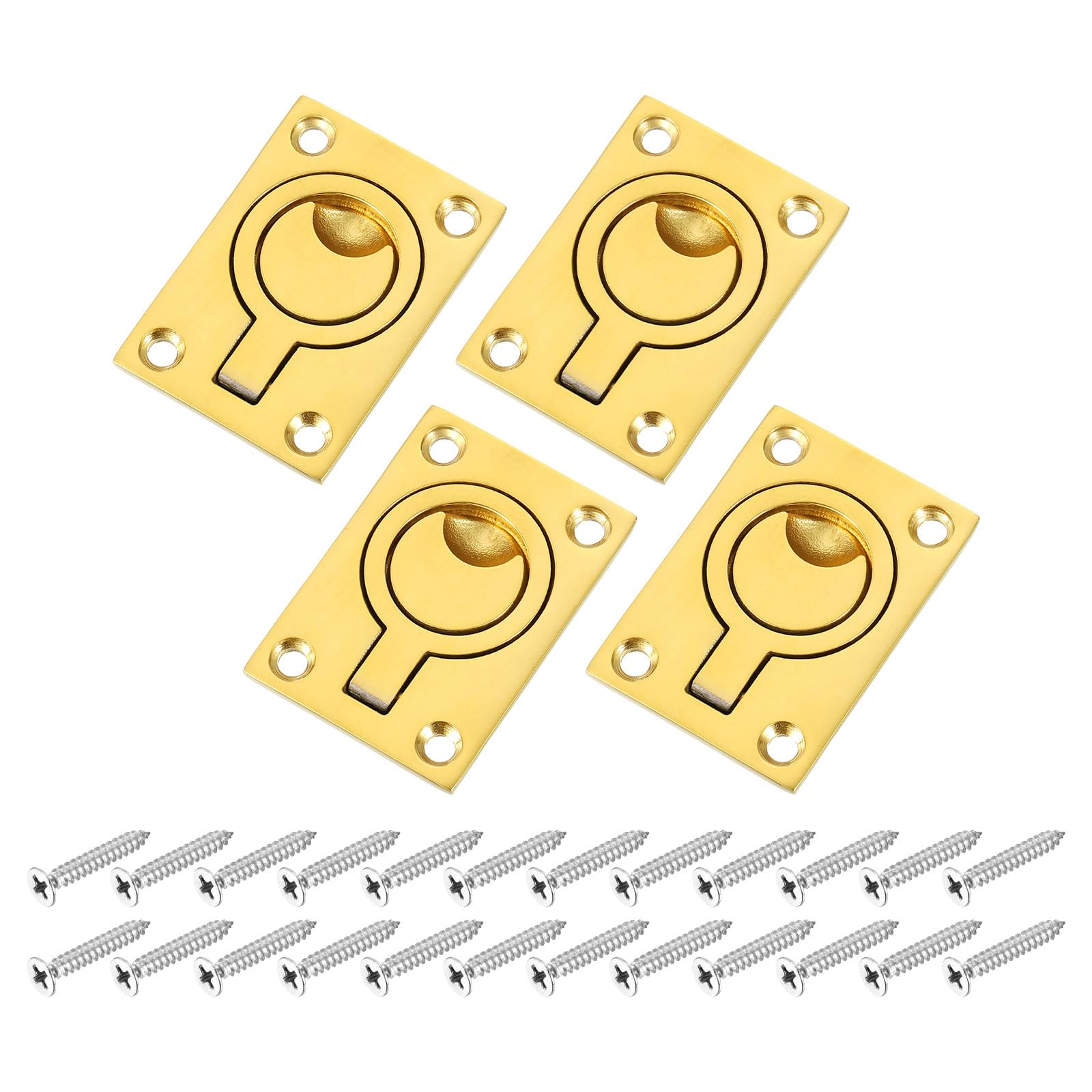 sourcing map 4 Stück bündiger Ringzug, 6,3 x 4,4 cm, Edelstahl, rechteckig, versenkte Türgriffe mit Schrauben für Möbel, Boot, Messington
