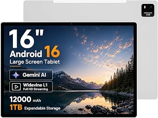 MESWAO 16 Inch Pro Tablet Android 16 Large Tablets 2026 Helio G99 Octa-Core 6GB+128GB, 1TB Expandable, 12000mAh 30W Fast Charge, WiFi 5, 5MP+32MP Camera