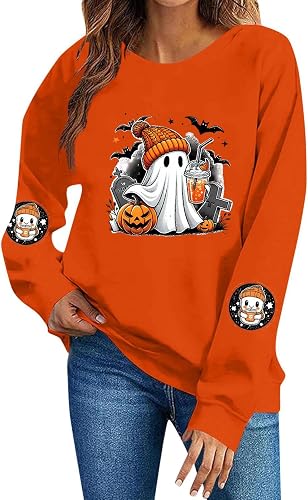 Halloween Long Sleeve Shirts for Women Women's Ghost Pumpkin