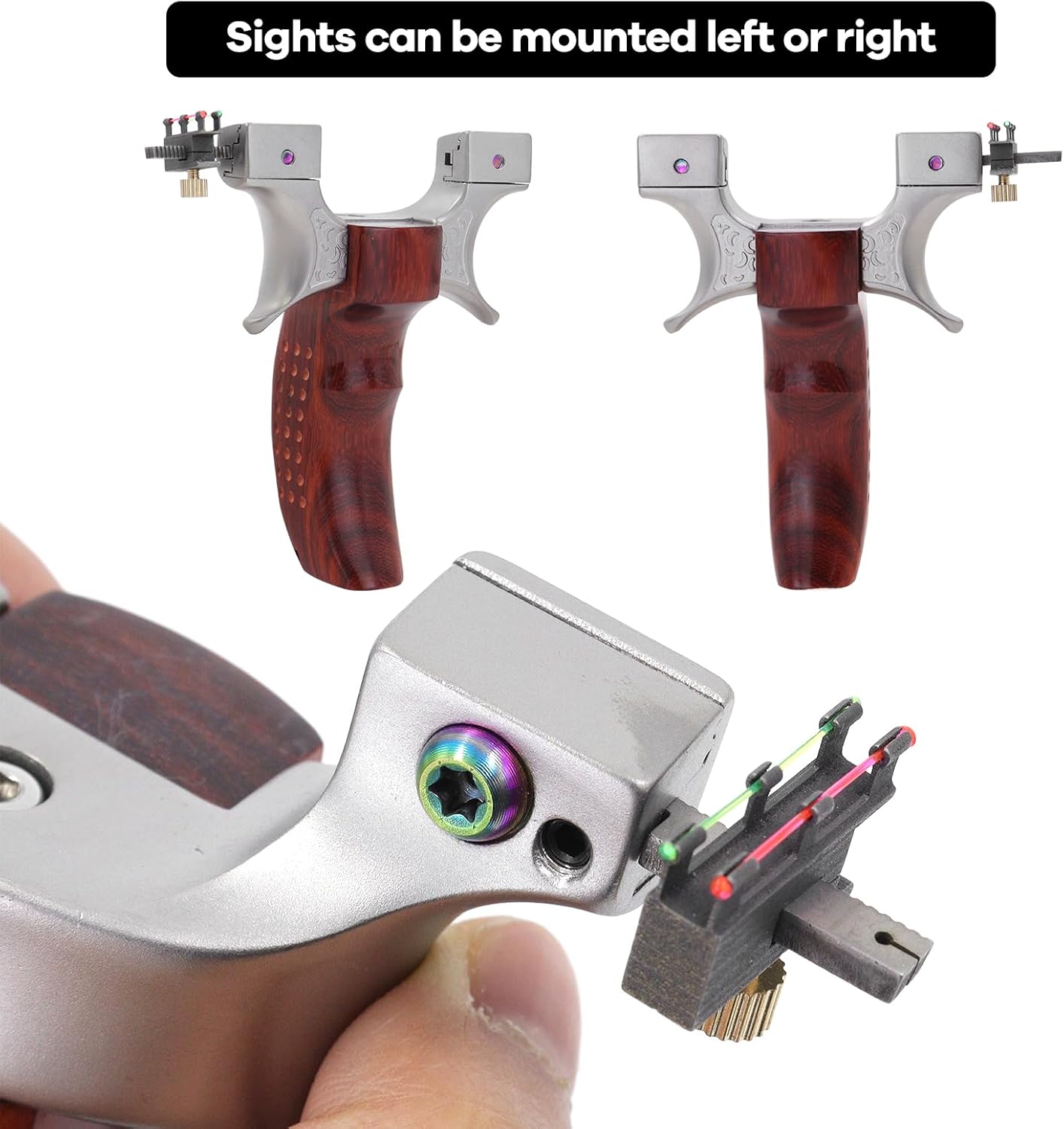 Obert Outdoor Slingshots for Hunting Stainless Steel Slingshot Wooden Handle with Removable Sights and 5 Rubber Bands High Velocity Powerful Catapult