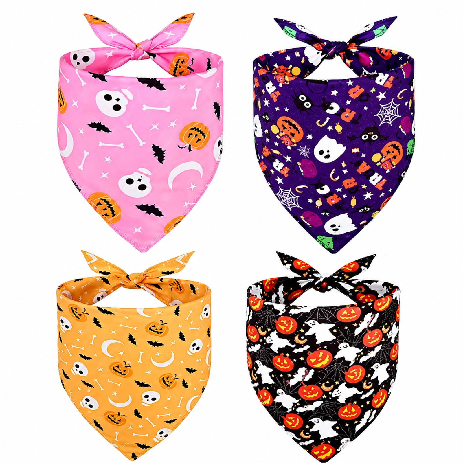 Cotabacuco 4x Halloween dog bandana, triangle scarf with pumpkin