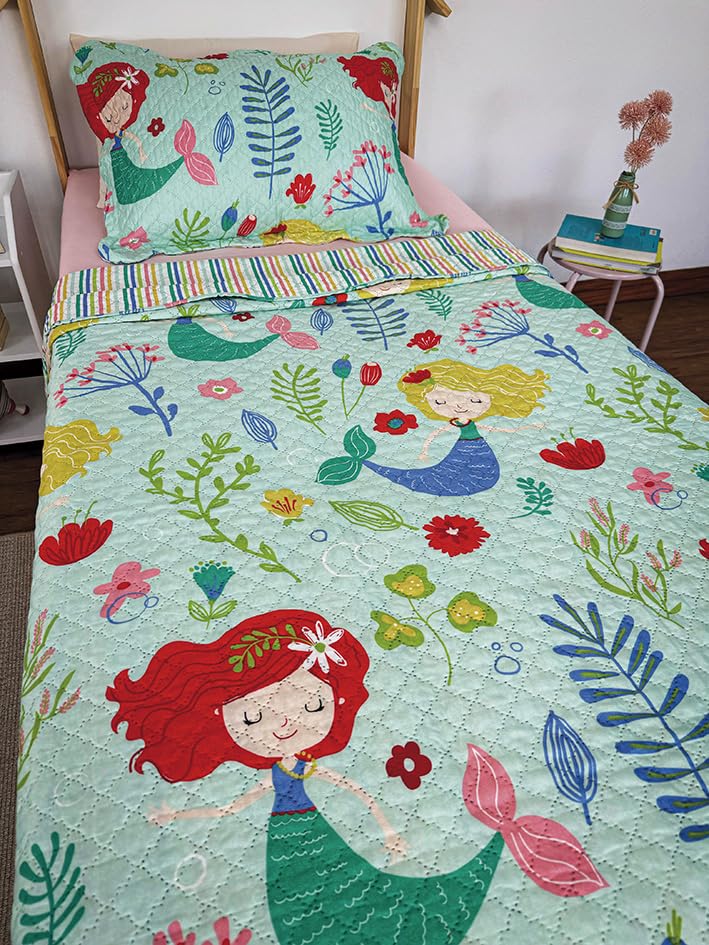 Colcha Cobre-leito Infantil 2 Peças Dupla Face Bouti Solteiro Sereia
