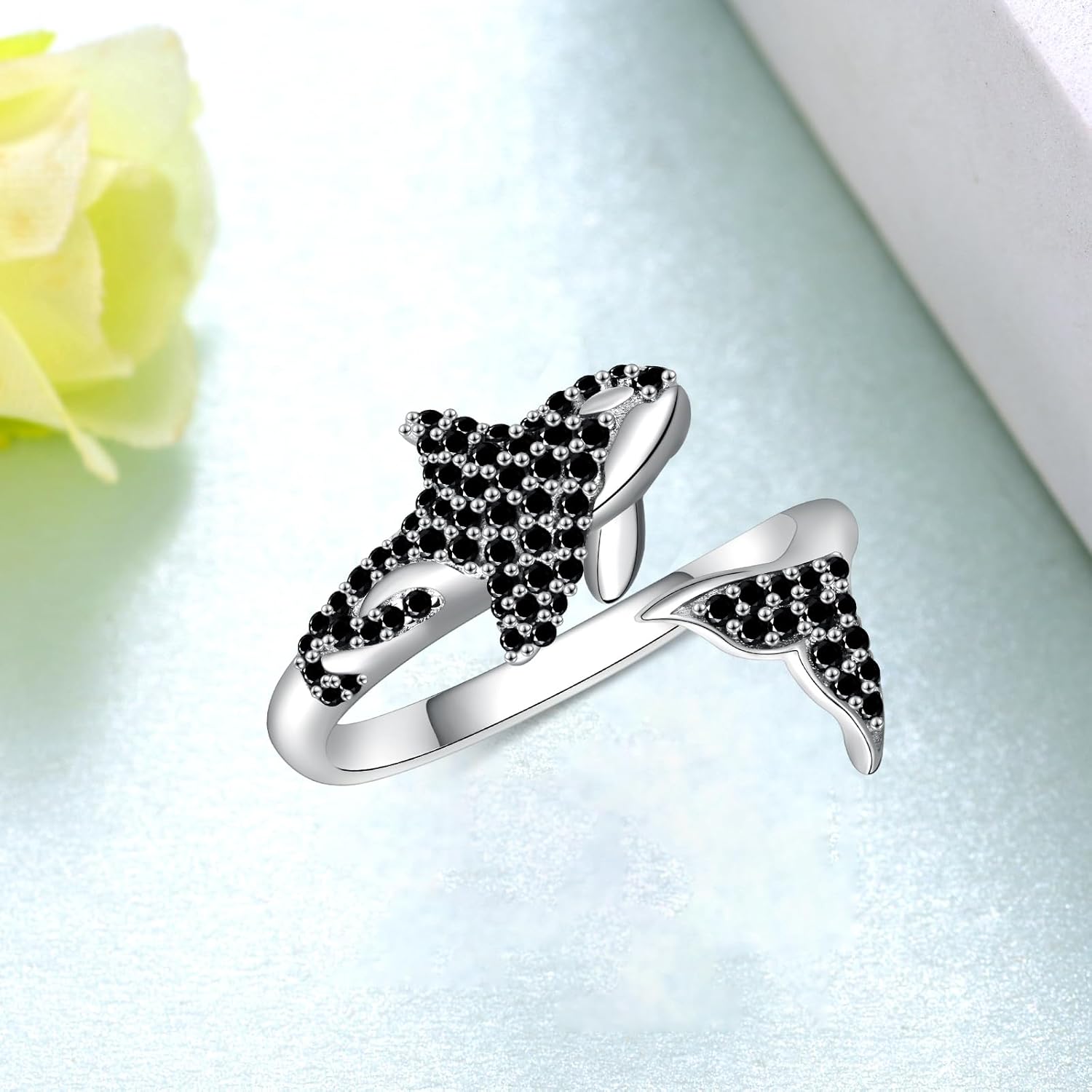 Orca/Hammerhead Shark Ring 925 Sterling Silver Adjustable Whale/Shark Ring Sea Animal Jewelry Gifts for Women - Image 3