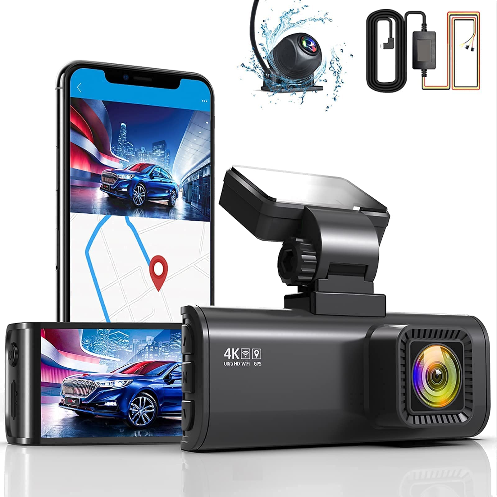 REDTIGER F7N 4K Dual Dash Cam Built in WiFi/GPS with Micro USB Hardwire Kit