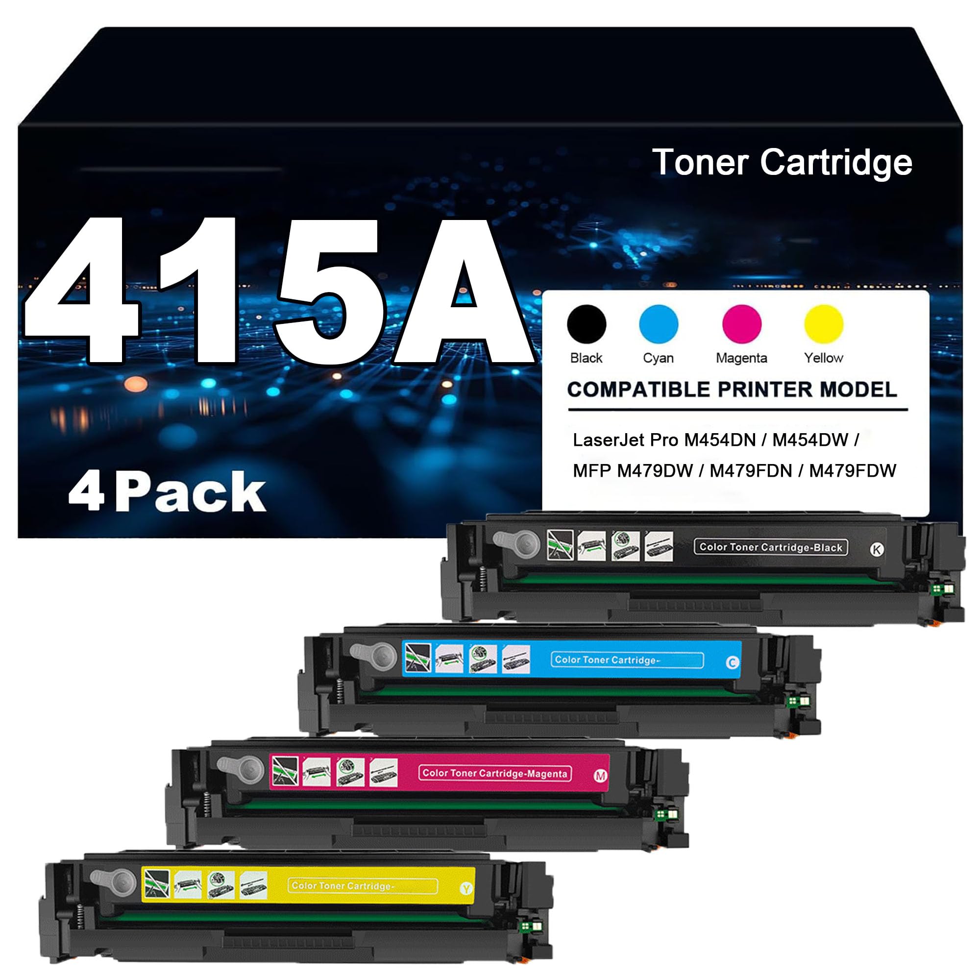Cartuccia toner 415A, con chip, ad alta capacità, compatibile con stampanti per HP Color LaserJet Pro M454DN M454DW MFP M479DW M479FDN M479FDW (W2030A W2031A W2032A W2033A),4Color-1 set