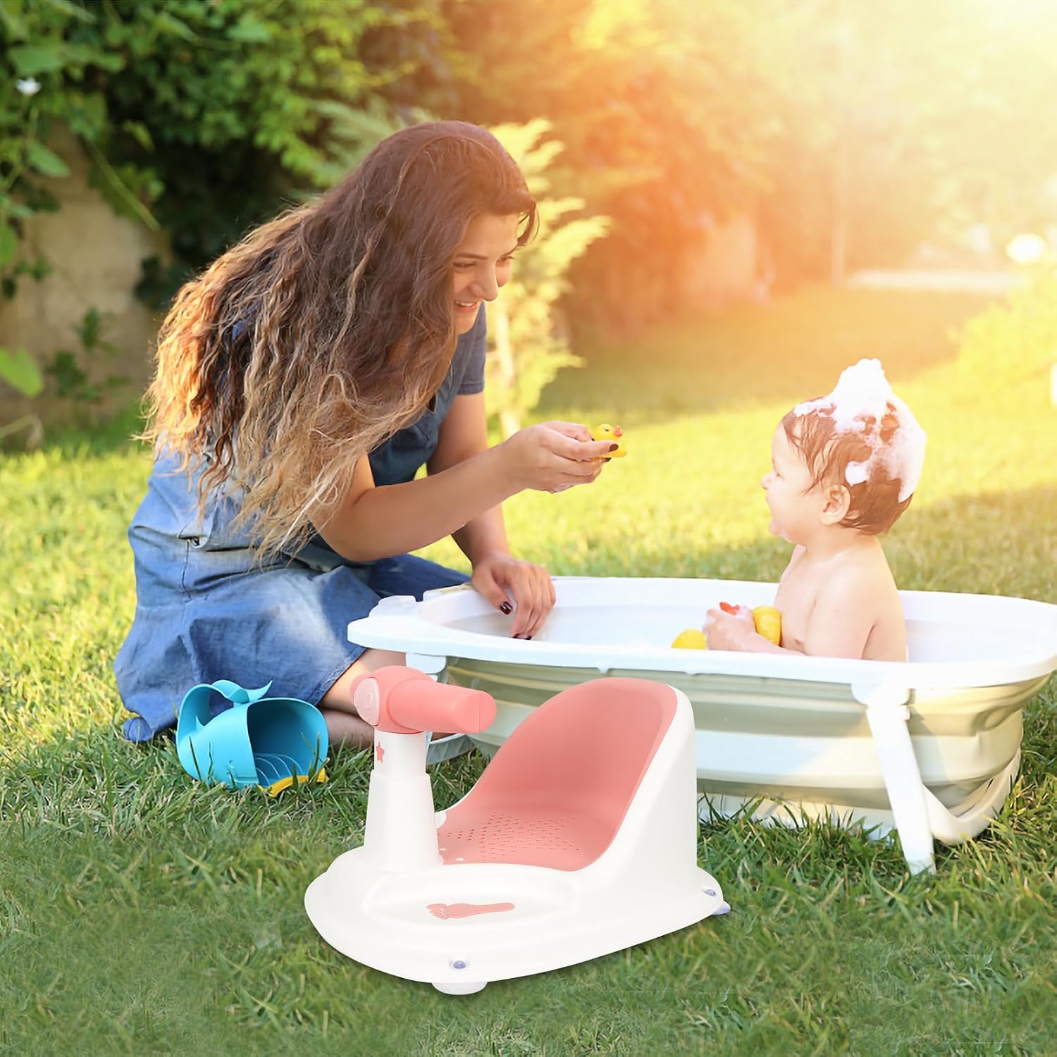 Abaodam Bath Seat Shower Chair Non-Slip Pink Plastic Bathtub Support for 6 to 12 Months Bathing