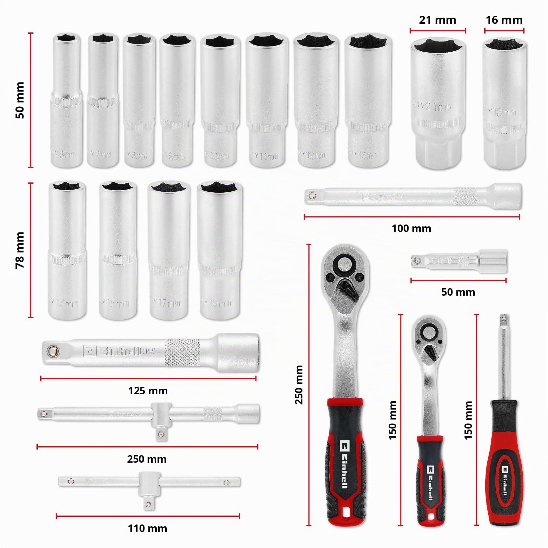 Original Einhell E-Case coffret à outils 92 pièces atelier (équipement atelier, douilles auto, accessoires d’embouts, jeu de douilles, cliquets réversibles, clés hexagonales, coffret système)