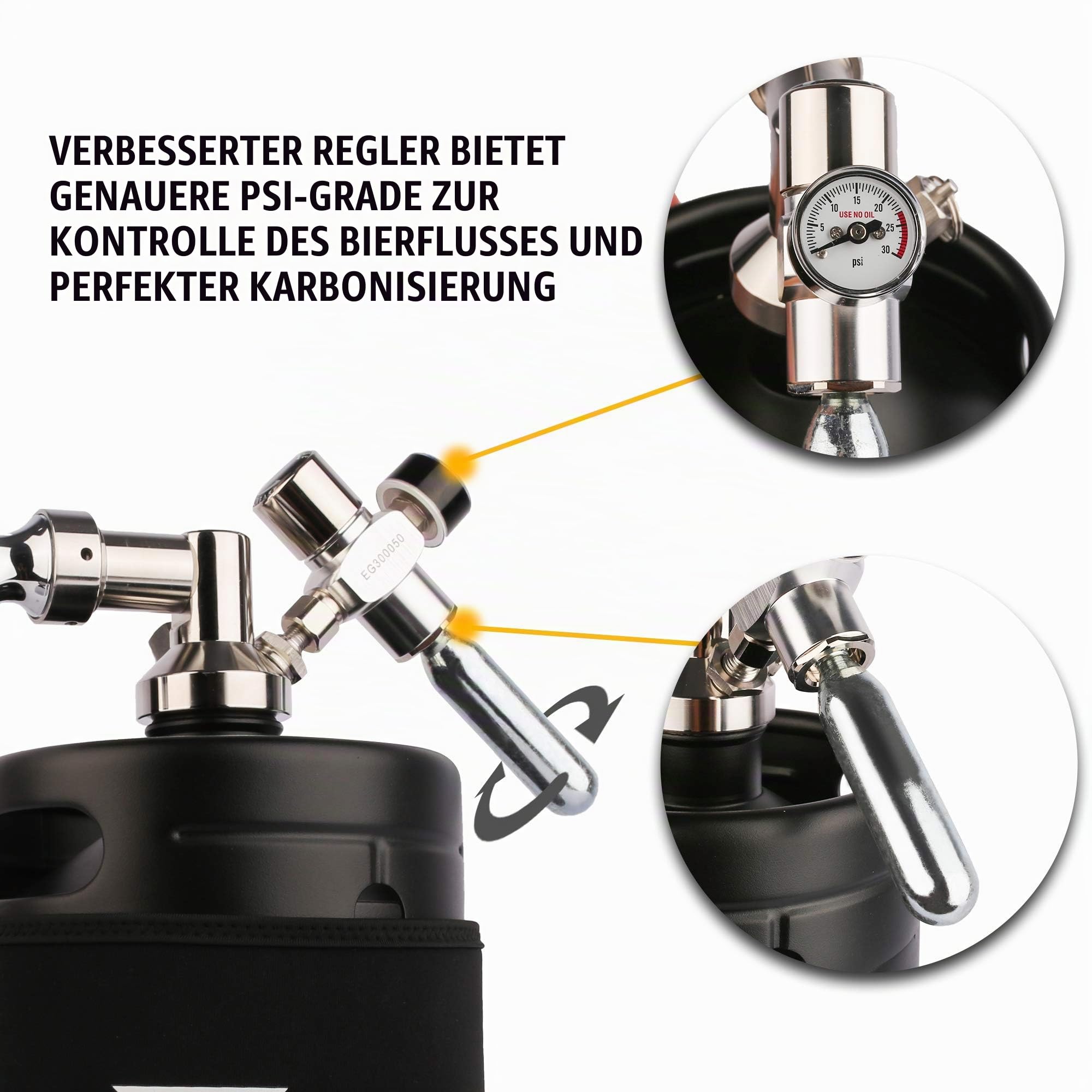 TMCRAFT 4 Liter Mini Edelstahl Bierfass mit Bierspender Set, tragbares Growler Keg mit Fassbierhahn unter Selbstregelungssystem und co2-Regler hält Getränk frisch und kohlensäurehaltig