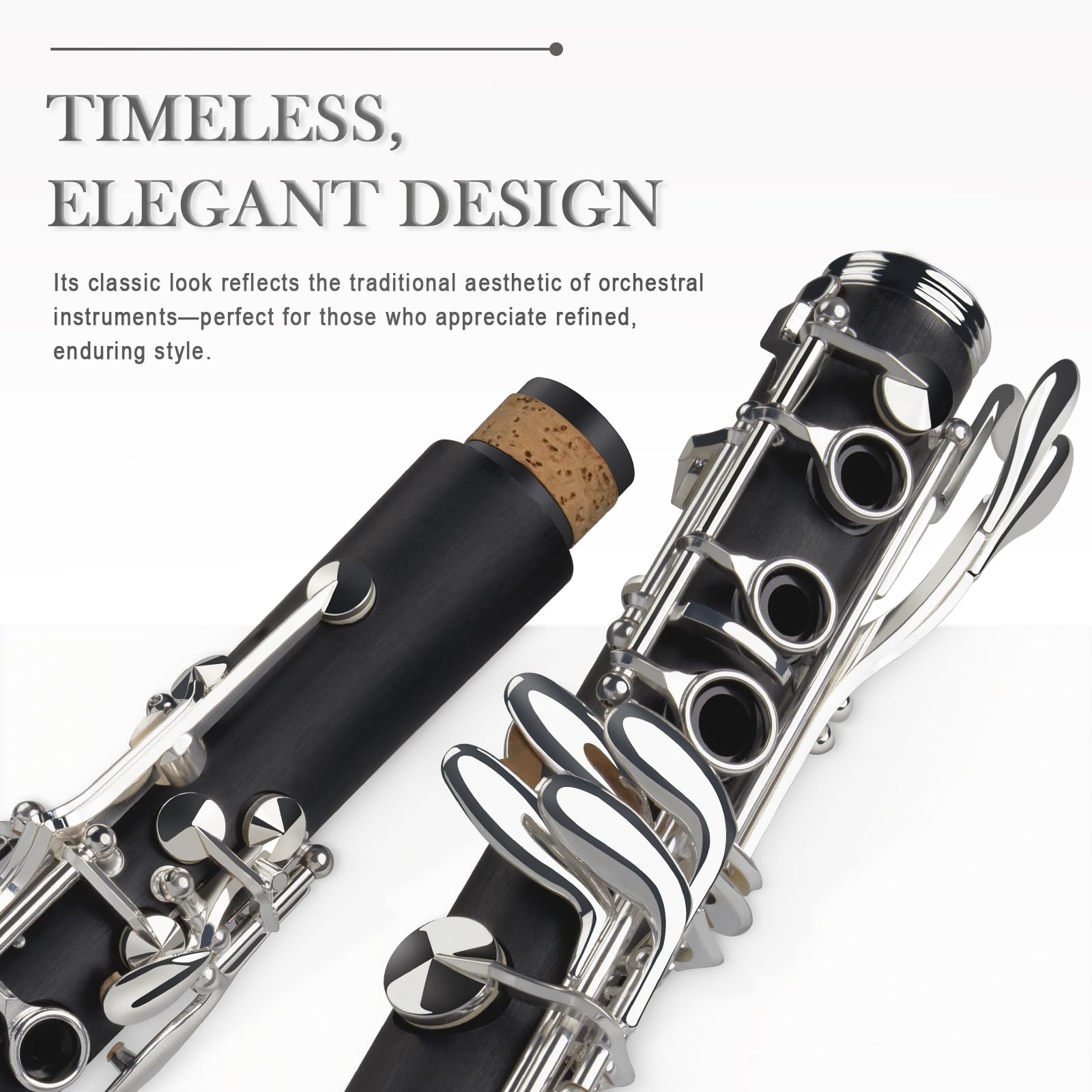 SONICAKE B Flat Clarinet for Intermediate Beginners Upgraded Ebonite Bb Clarinet Silver-plated with 2 Barrels - Image 3