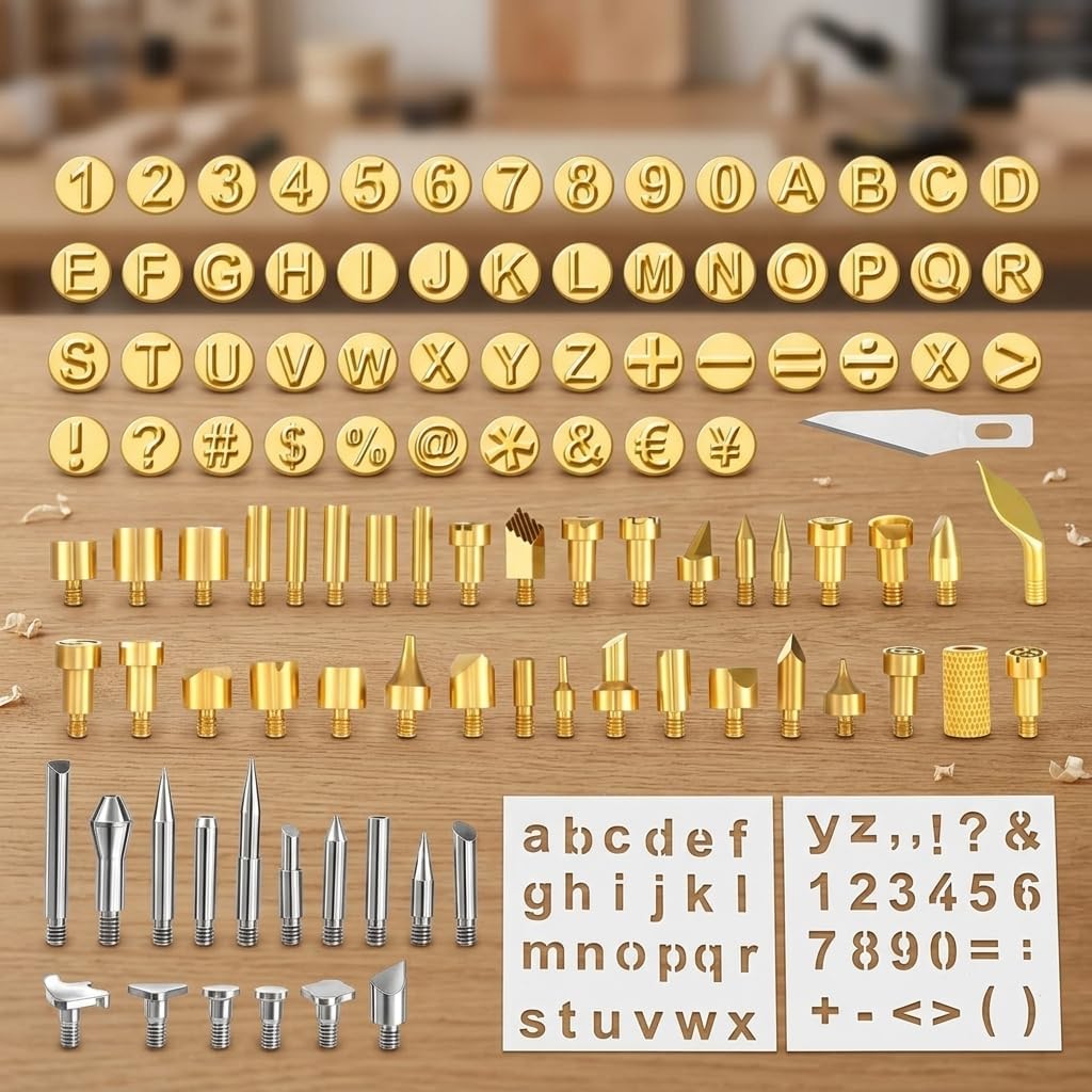 Wood Burning Tip Letters Set 105 Pieces for Embossing and