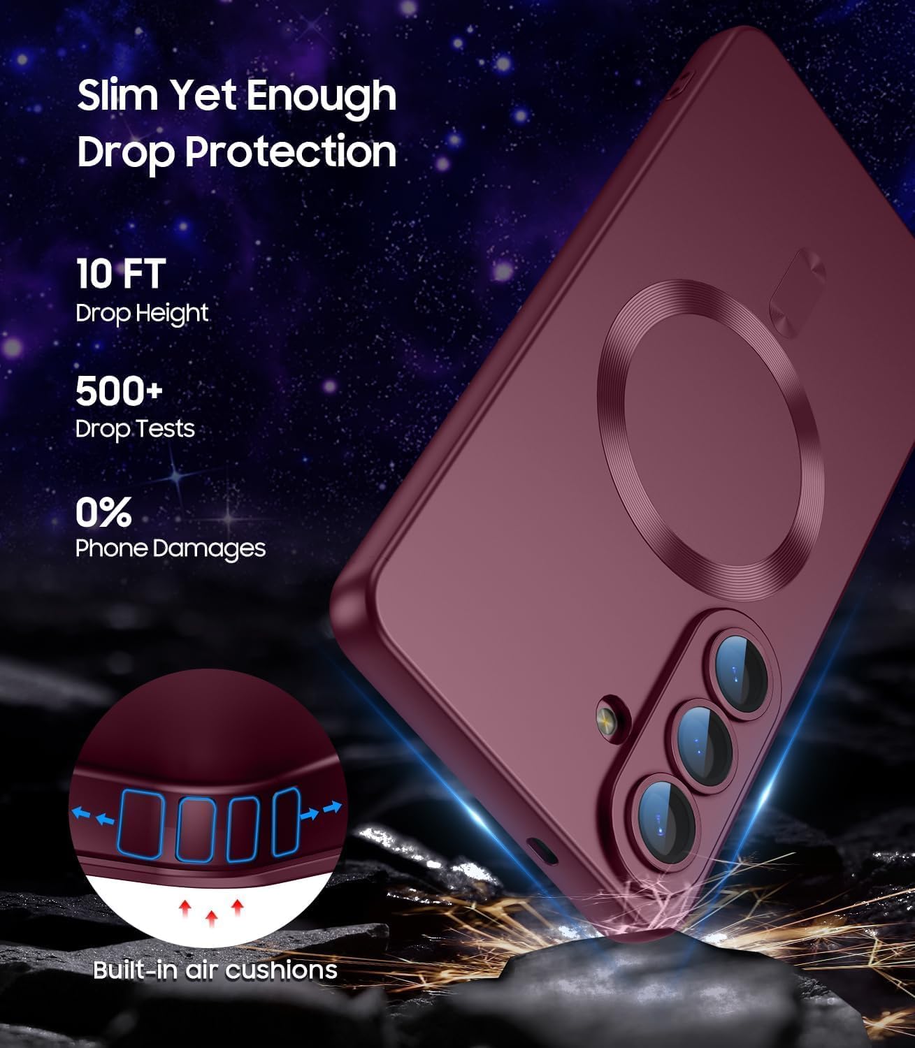 DIZORO Samsung A37 Case, Compatible with Mag Safe Back Cover, Matte Luxury Metallic Luster Flexible TPU Wireless Charging Shockproof Case with Camera Protector Lens (Wine) — Amazon image 3