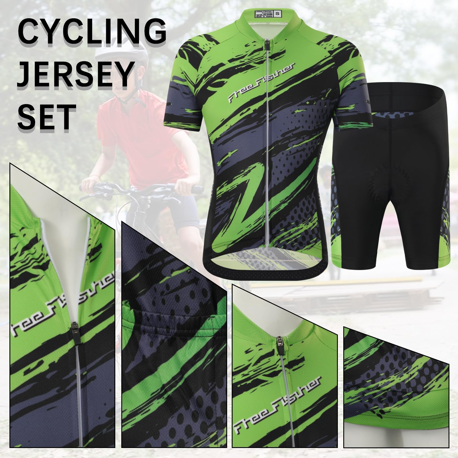Kinder Jungen Fahrradtrikot Mädchen Schnelltrocknend Kurzarm Trikot & Kurze Radhose mit 3D Sitzpolster Atmungsaktiv Radsport-Bekleidung