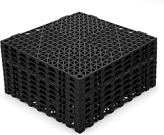10 Pack Drainage Interlocking Floor Tiles 12” x 12” Modular Interlocking Cushion Mats Black Shelf Liners Non-Slip Pool Deck Drain Tiles with Holes for Bars Restaurants Restroom Bathroom Kitchen Pool