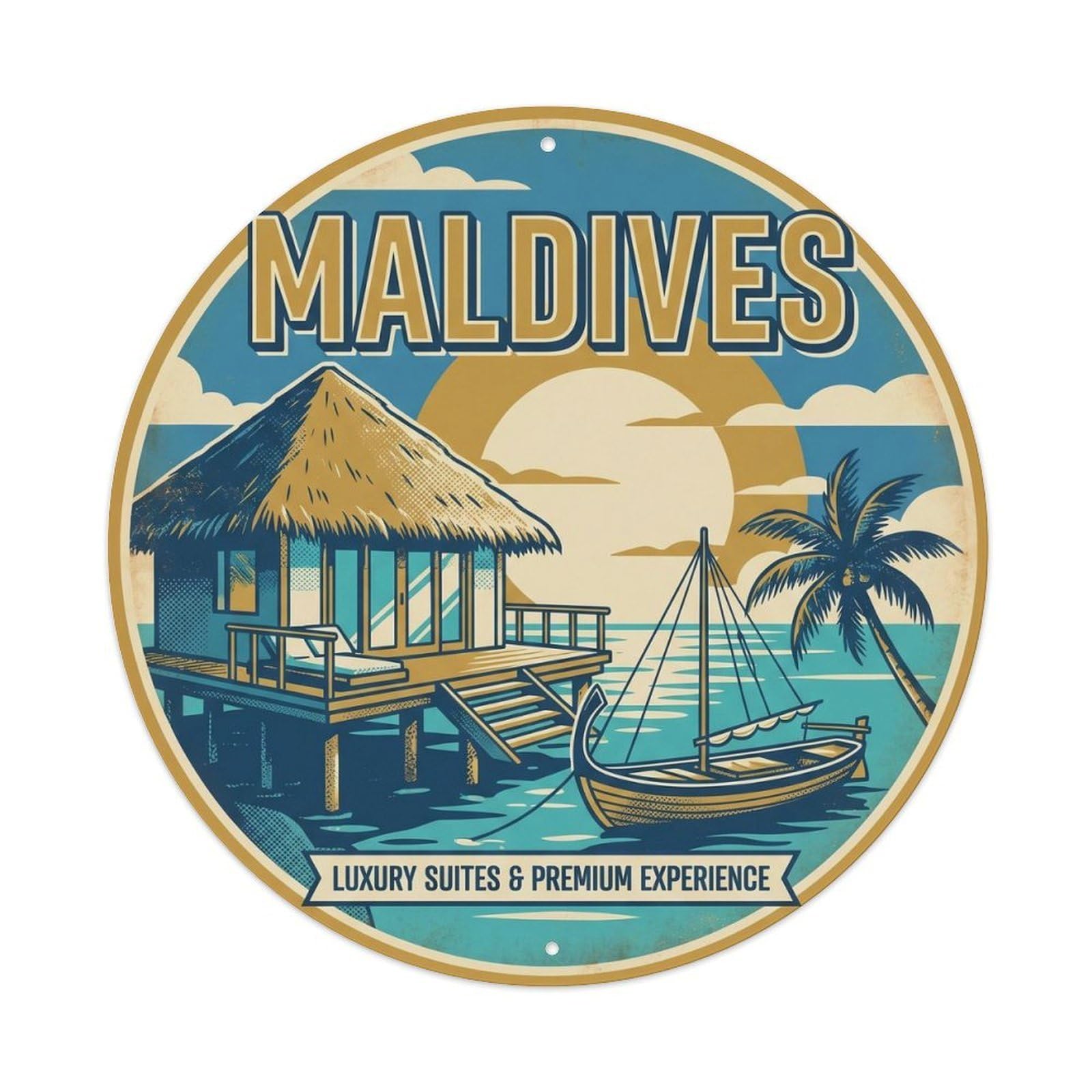 Tropical Lagoon Maldives Retro Indian Ocean Metal Tin Sign