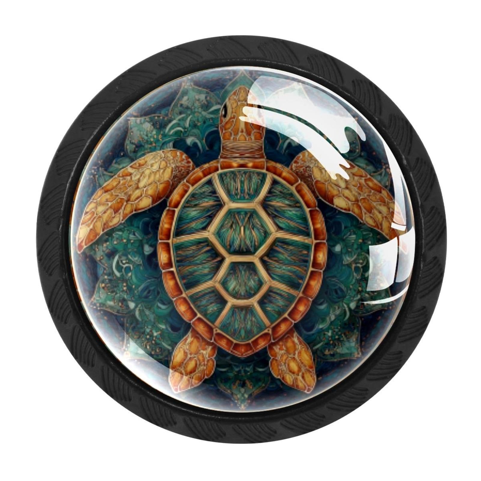 CHENZZZZ 4 Pieces Sea Turtle Mandala (3) Cabinet Knobs Drawer Dresser Pulls Handles for Home Kitchen Office Bathroom Door Kids Room