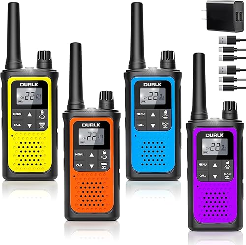 Miniatura 9 de Walkie Talkies recargables de largo alcance, paquete de 4 walkie talkies para adultos, alerta meteorológica NOAA, radio de 2 vías 22 canales FRS con