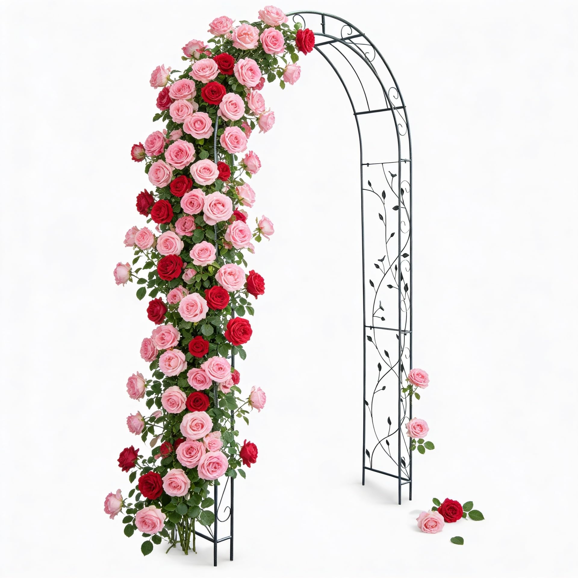 Crystals 2.4m Metal Garden Archway – Outdoor Climbing Plant Support Arbour, Heavy Duty Trellis Frame for Roses, Vegetables, Vines, Flowers, Garden Arch Pathways, Patio & Wedding Decorative_Black