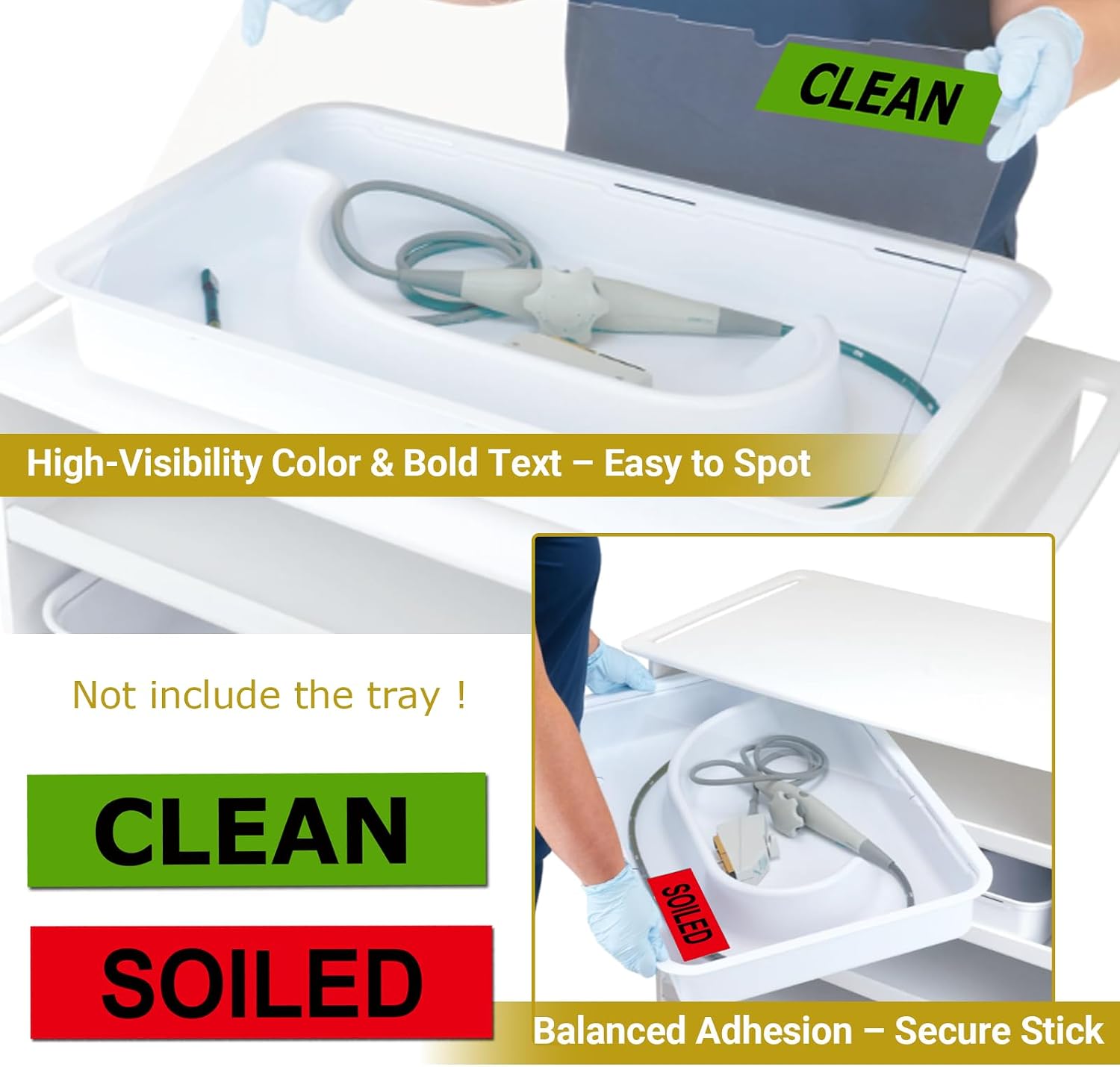 Ultrasound/Endoscope Probe & Universal Lidded Medical Tray Labels, Clearly Identify,Clean and Soiled, 20 PCS