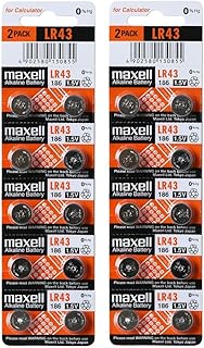 20 Maxell Lr43 AG12 186 Alkaline Batteries, New Hologram Packaging