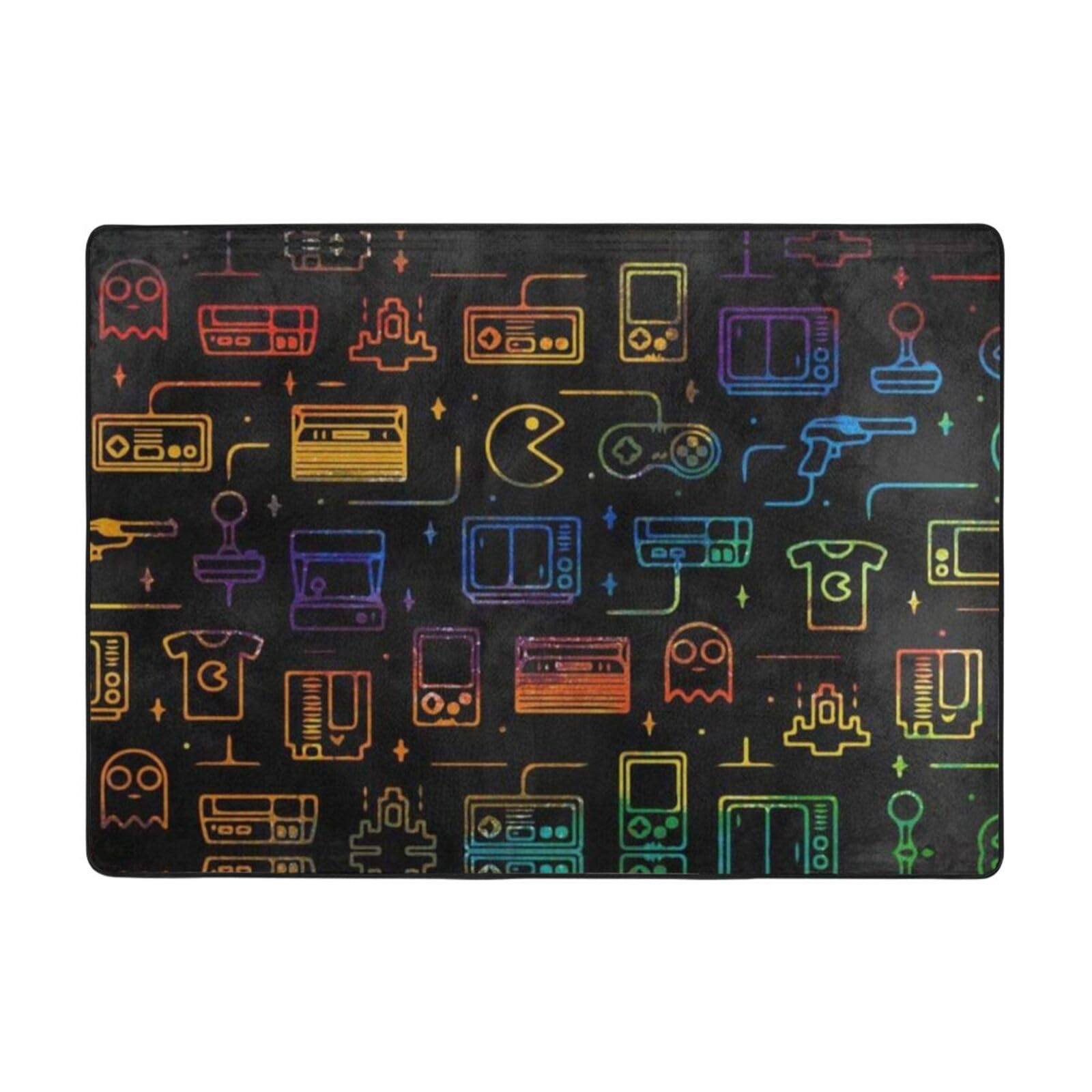 Grand tapis de jeu vidéo BONDIJ bohème lavable pour salon et terrasse