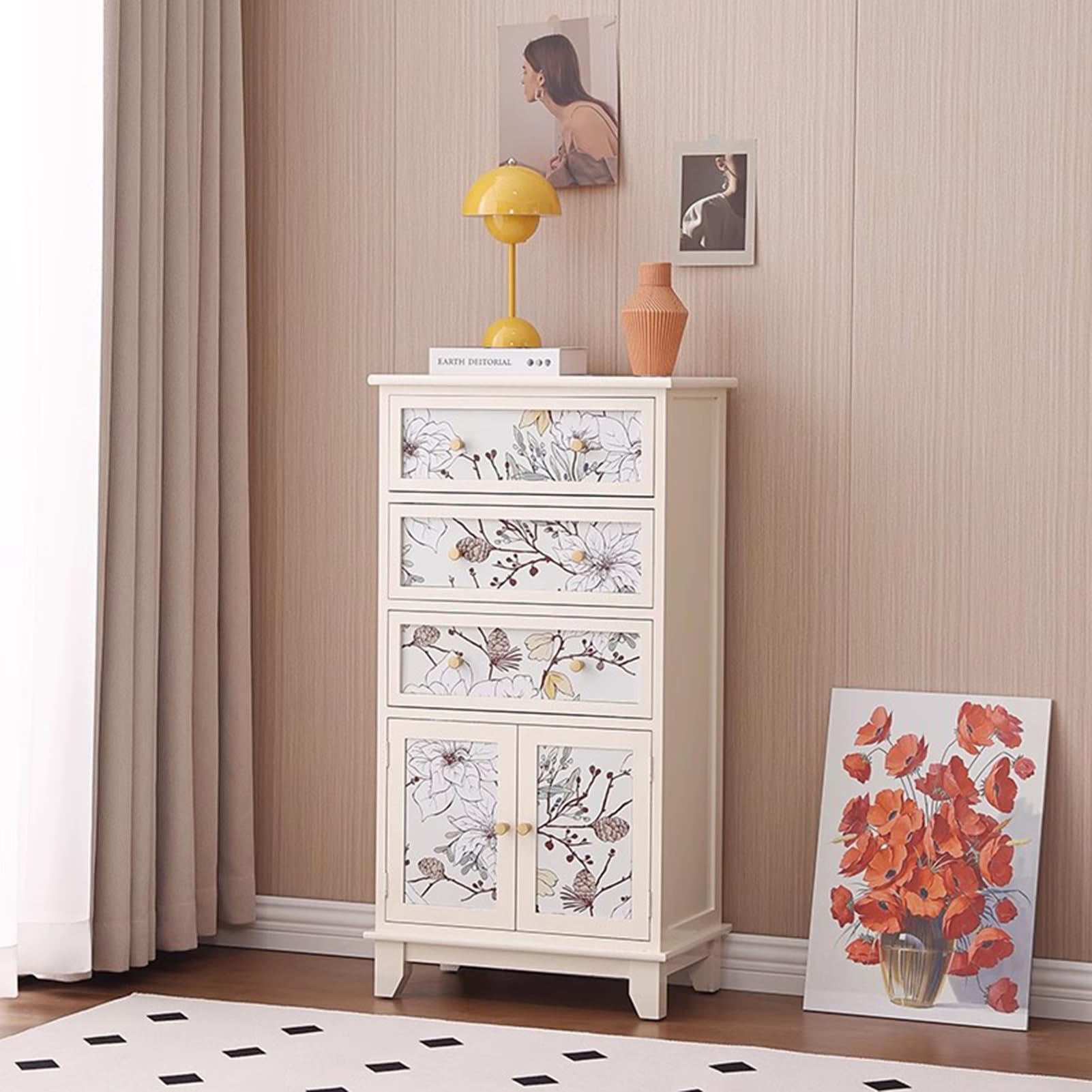 Cassettiera in legno massello, mobiletto multistrato con anta per soggiorno, camera da letto, funzionale ed elegante, tipo di cassetto per la casa