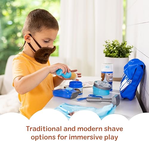 Miniatura 4 de Melissa & Doug Juego de simulación de barbería para niños (16 piezas) – Juguetes de afeitar, barba portátil y accesorios de aseo – Kit de juego de