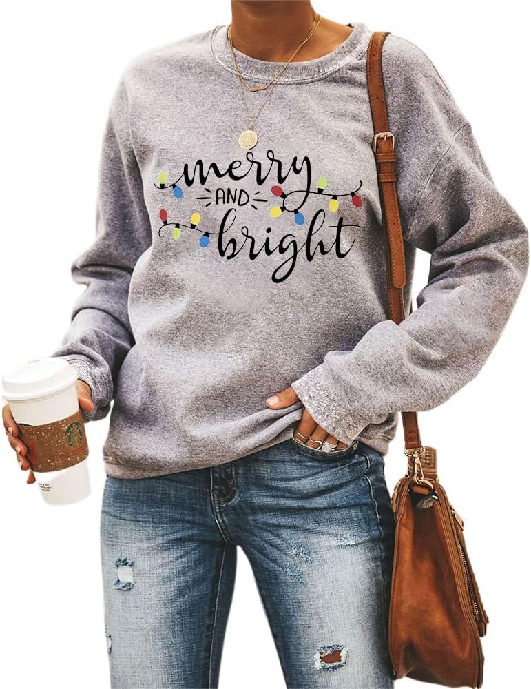 KKG Christmas Sweatshirts for Women Merry Christmas Plaid Pullover Sweatshirts Holiday Vacation Graphic Tees Tops