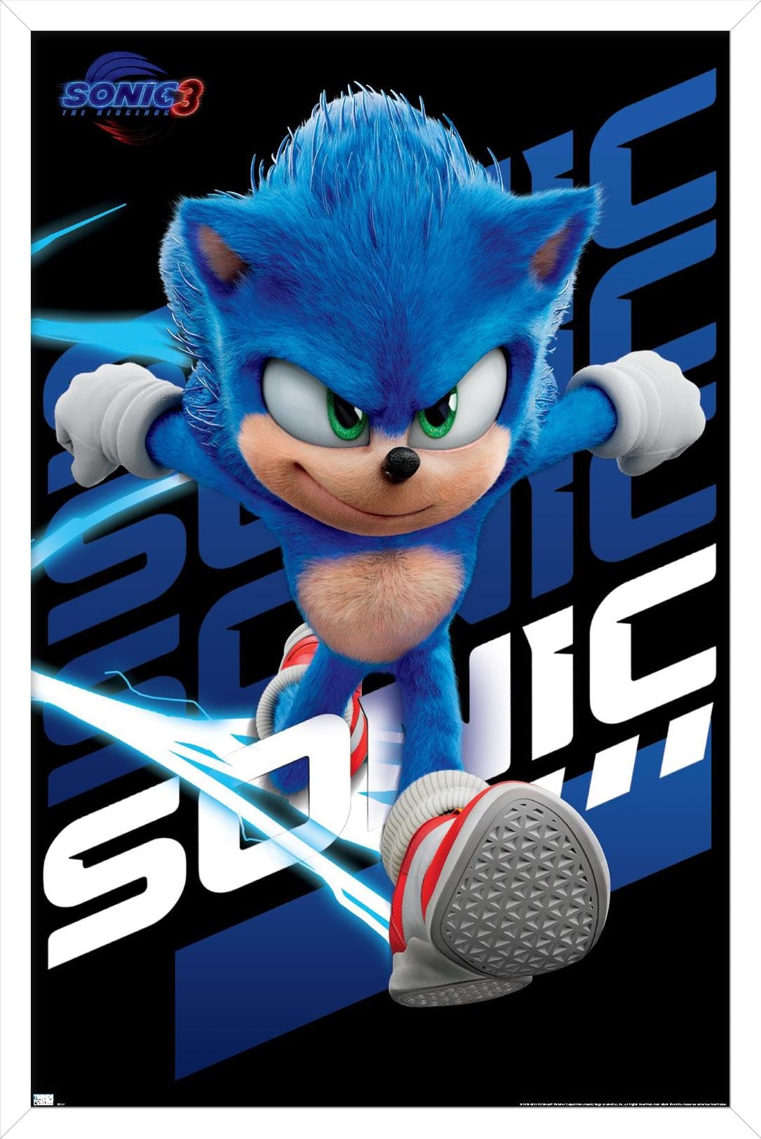 Sonic The Hedgehog 3 - Sonic Wall Poster, 34L" x 22.4W", White Framed Version