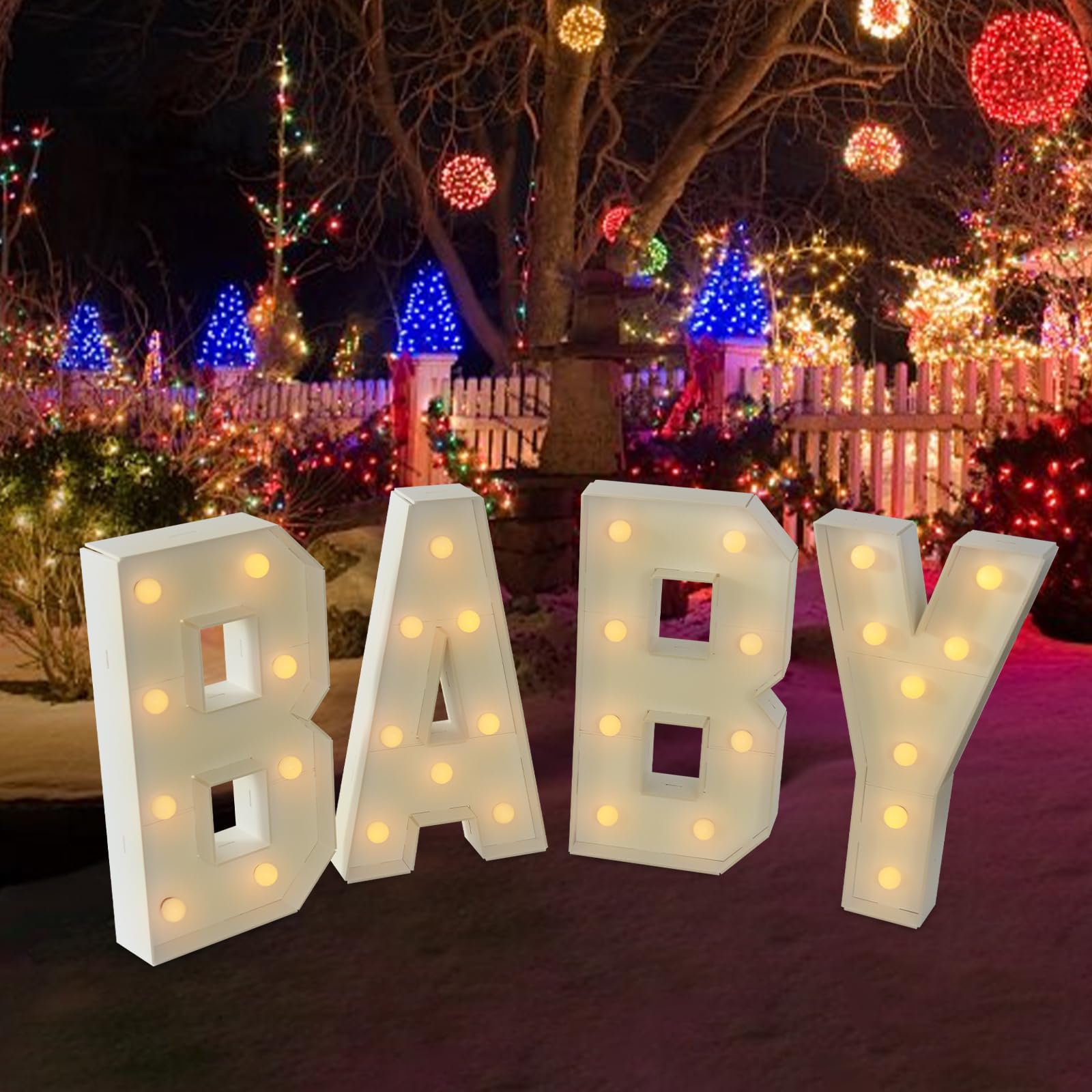 BABY LED Buchstaben 70cm Höhe, LED Schriftzug Leuchtbuchstaben Groß Dekorations Nachtlicht Lampe für Babyparty Hochzeit Geburtstag, Batteriebetrieben, Warmes Licht
