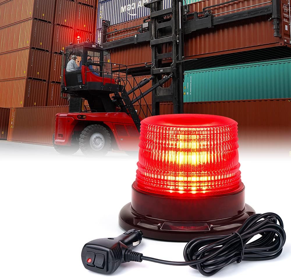 Xprite LED Beacon Light, Forklift Strobe Lights w/Magnetic Base for Construction Vehicles, TowTrucks, Security Patrol, Postal, Golf Carts, UTV ATV, Snow Plows-Red