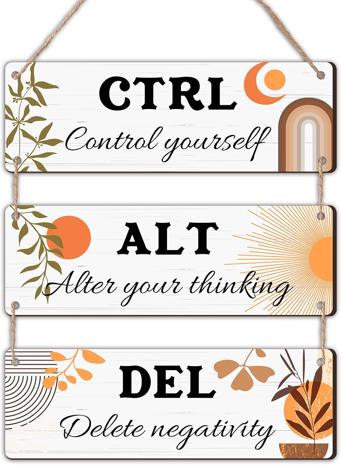 Thyle 3 Pcs Boho Ctrl Alt Del Wall Decor Inspirational Office Boho Wood Rustic Motivational Rustic Home Wall Decor Positive Quotes Office Decorations for Bathroom Indoor Home Living Room
