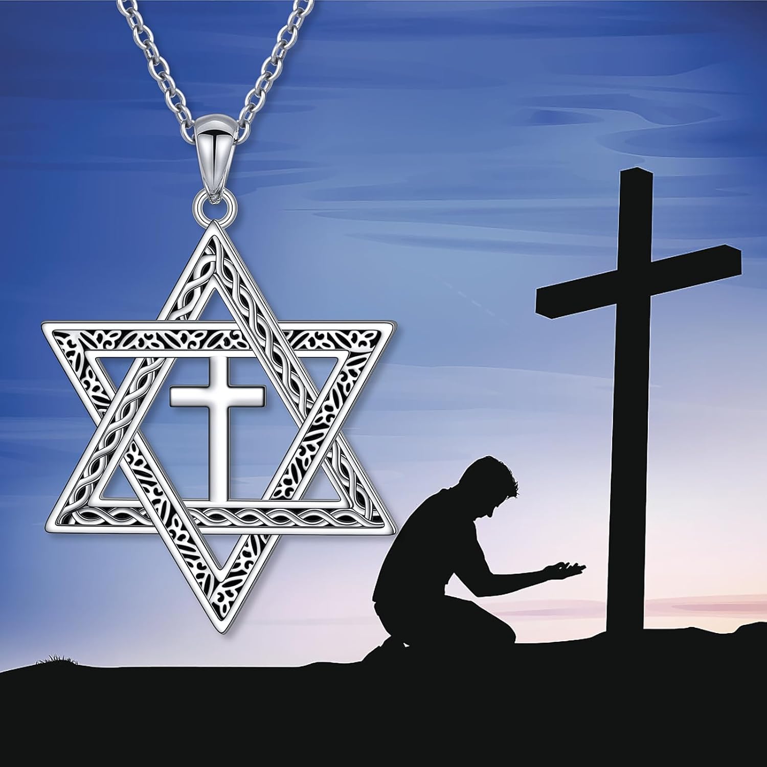 FLYOW S925 Sterling Silver Star of David Necklace Black Oxidized Necklace Religous Christian Goth Jewish Hexagram Jewelry Birthday Gift for Women Men - Image 7