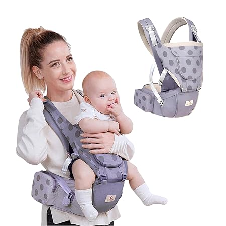 OBABY Carrier Hip Seat Baby Carrier with 5 Carry Positions, Baby Carrier with Hip seat for 0 to 36 Months Baby, Adjustable New-Born to Toddler Carrier (Purple Spotted)
