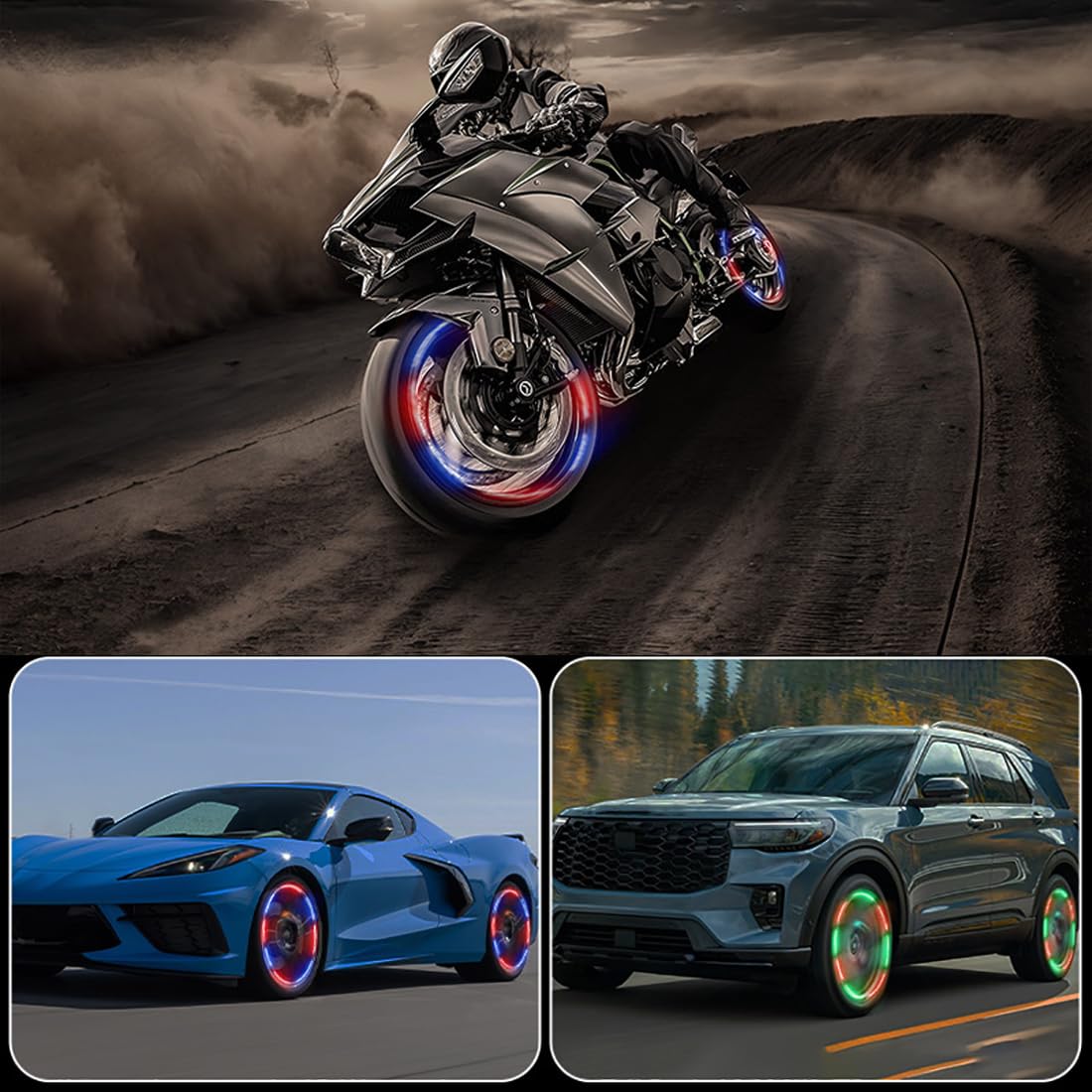 Luci ruote pneumatici auto,Luce valvola pneumatici,Luci a LED auto, Luci atmosfera auto,Luce pneumatici a LED,Applicabile a accessori auto,biciclette,motociclette.(2 pezzi)