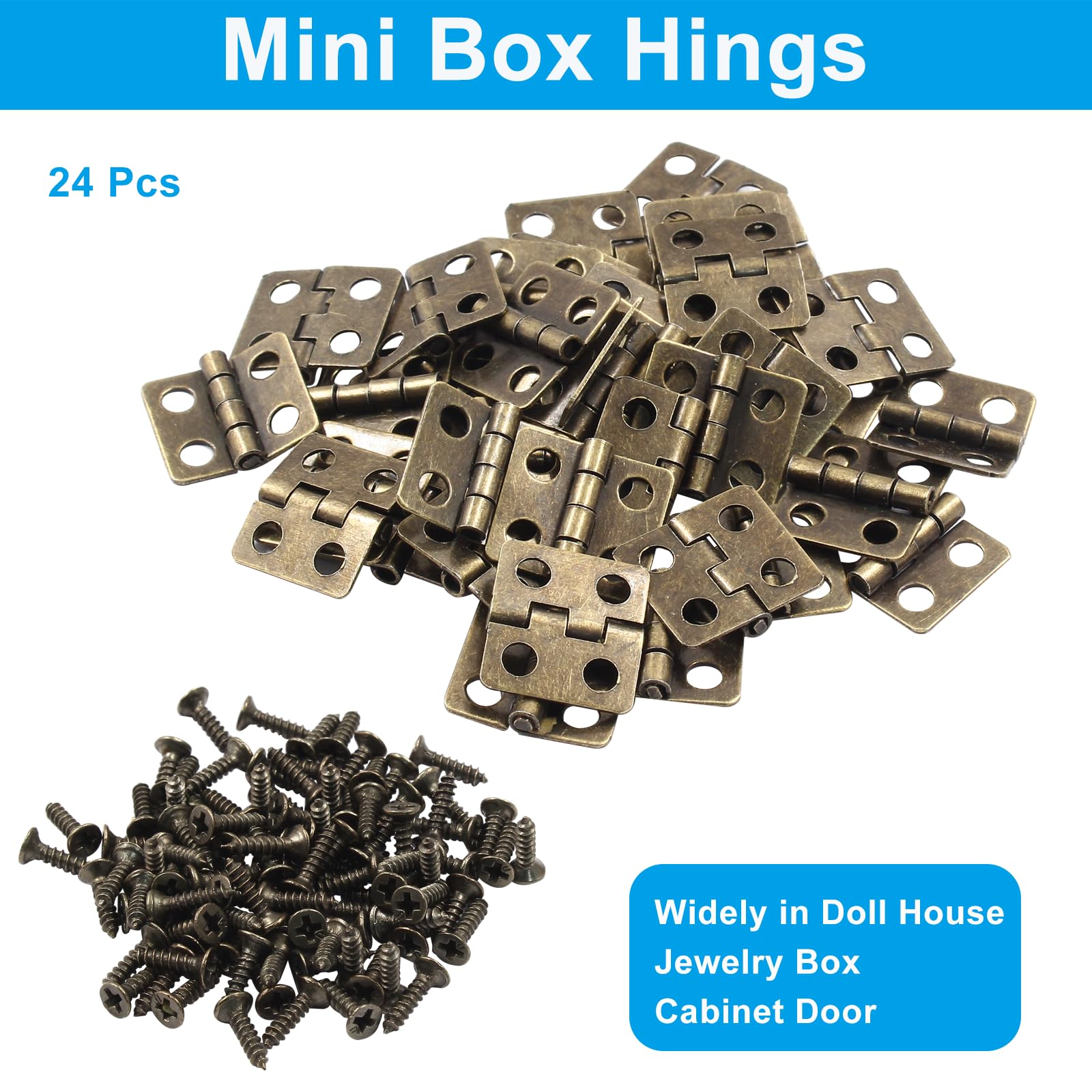 Antique Bronze Mini Hinges - 24 Pack for DIY -5