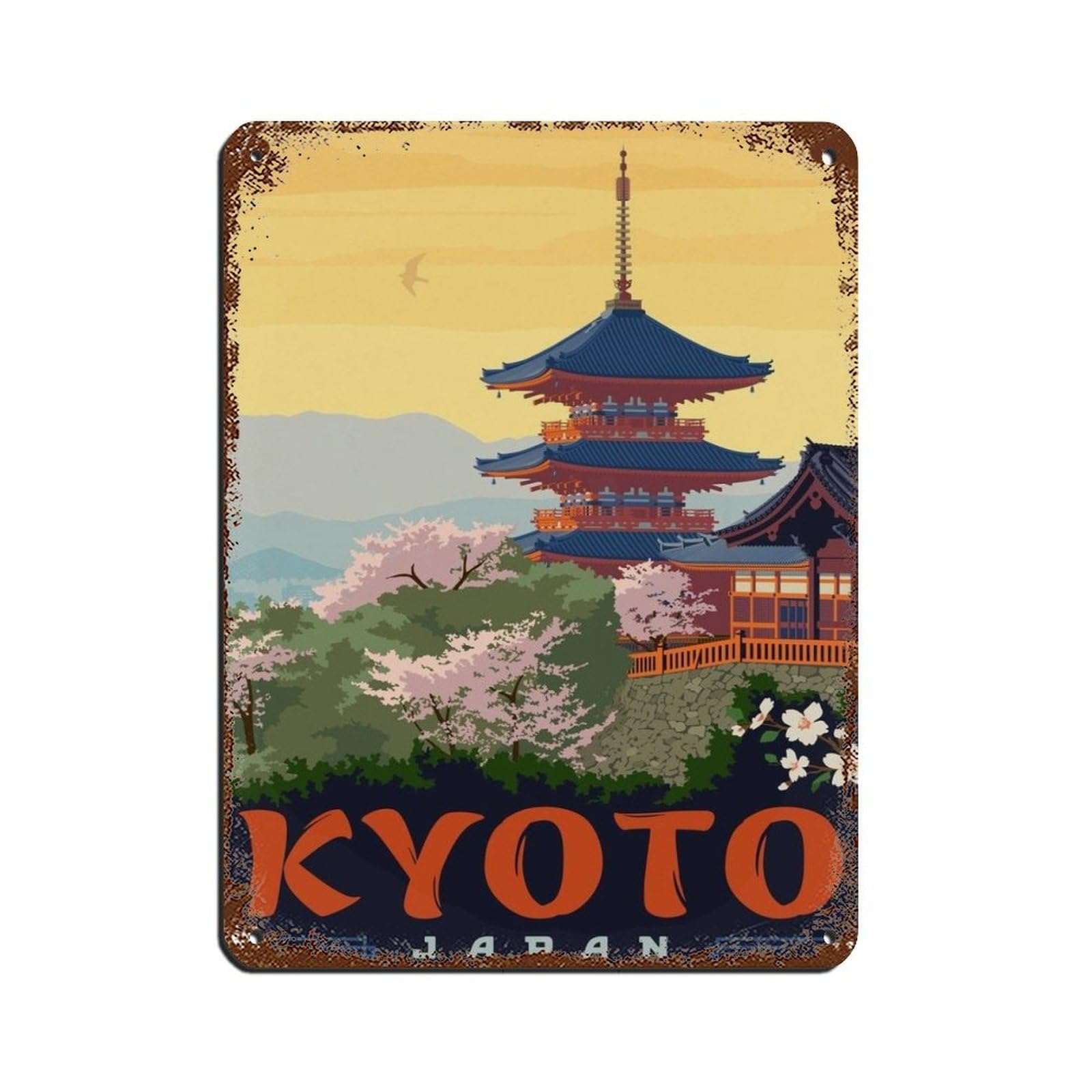 Poster de voyage japonais en métal rétro de haute qualité pour une décoration murale durable