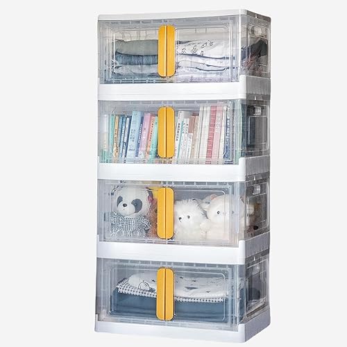 Miniatura 1 de Fordonral Paquete de 4 contenedores de almacenamiento plegables grandes con tapas, 4 x 13 galones, contenedores de almacenamiento apilables