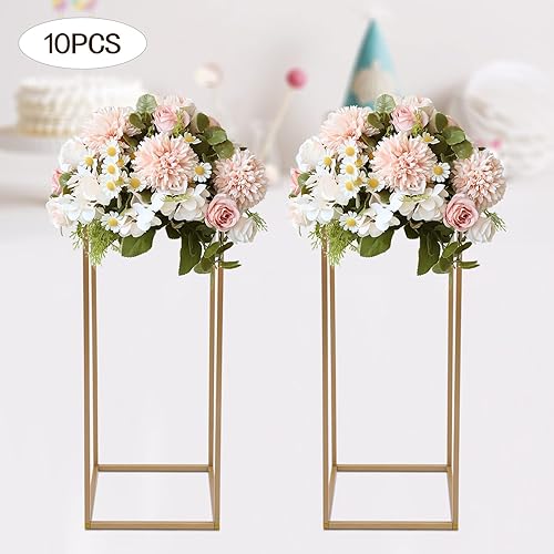 Miniatura 3 de 10 soportes de metal para centros de mesa de boda, soporte de flores de boda dorado de 23.6 pulgadas de alto, jarrón geométrico para piso, estante