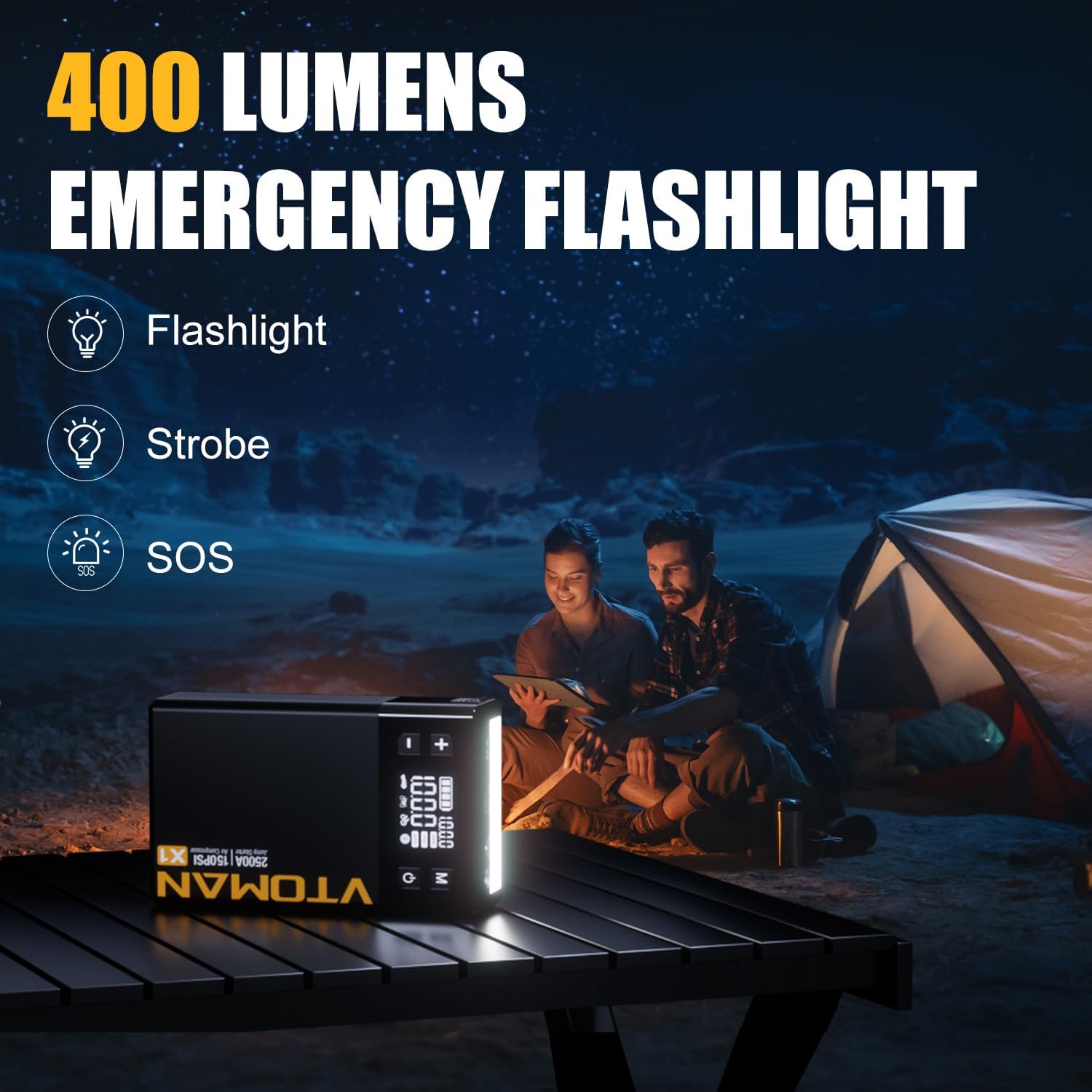 VTOMAN X1 Jump Starter with Air Compressor, Car Battery Jumper Starter (Up to 8.5L Gas/6L Diesel Engine) with 150PSI Auto Tire Inflator, 12V Portable Booster Pack, Lithium Jump Box Charger-Black - Image 4