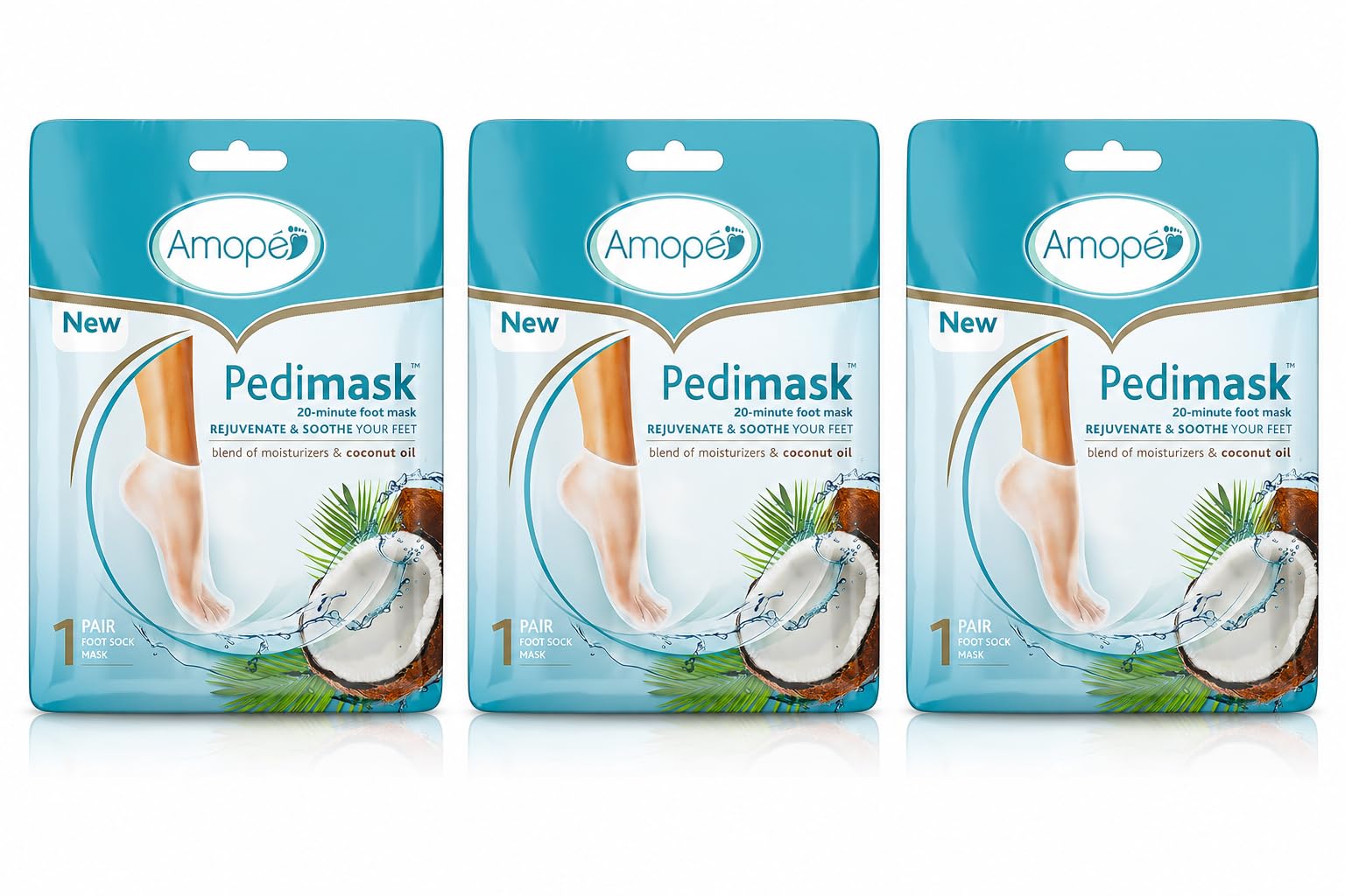 Amope Pedimask Foot Sock Mask, Coconut Oil Essence, 3 Count