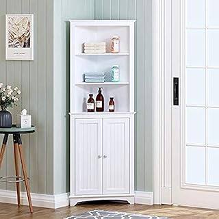 Spirich Tall Corner Cabinet with Doors and Shelves, Freestanding Corner Storage Cabinet for Bathroom,