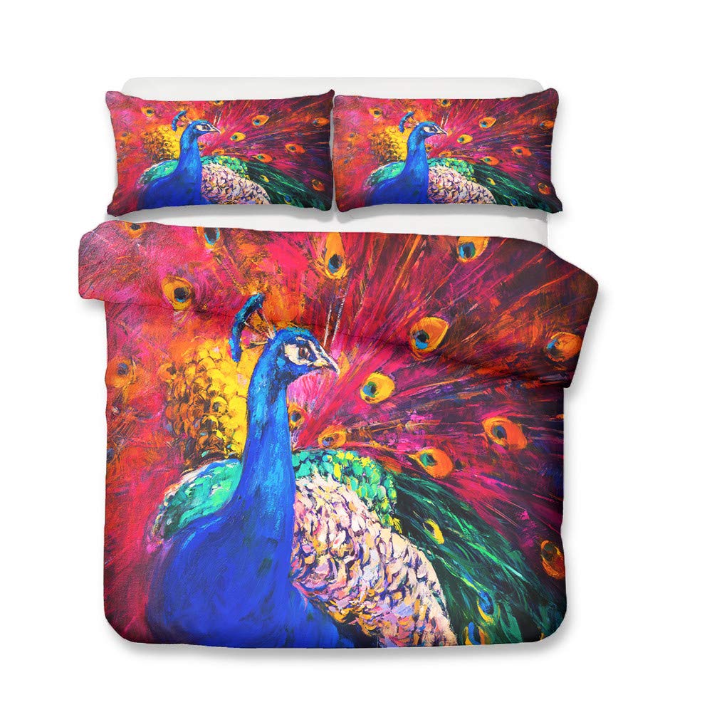Parure de lit 2 personnes avec housse de couette animal bleu et taie d'oreiller en microfibre
