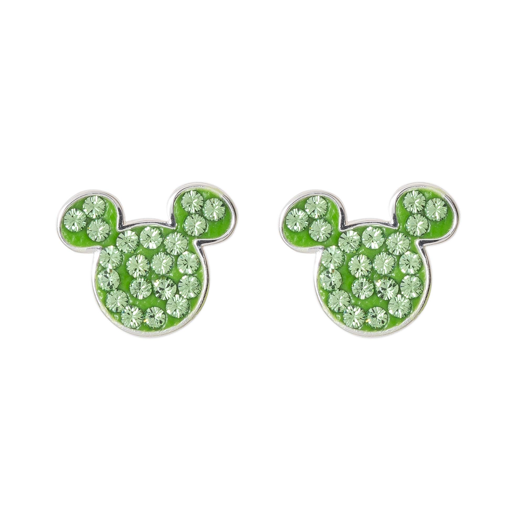 Disney Mickey Mouse Birthstone Jewelry for Women's Sterling Silver Pave Crystal Stud Earrings