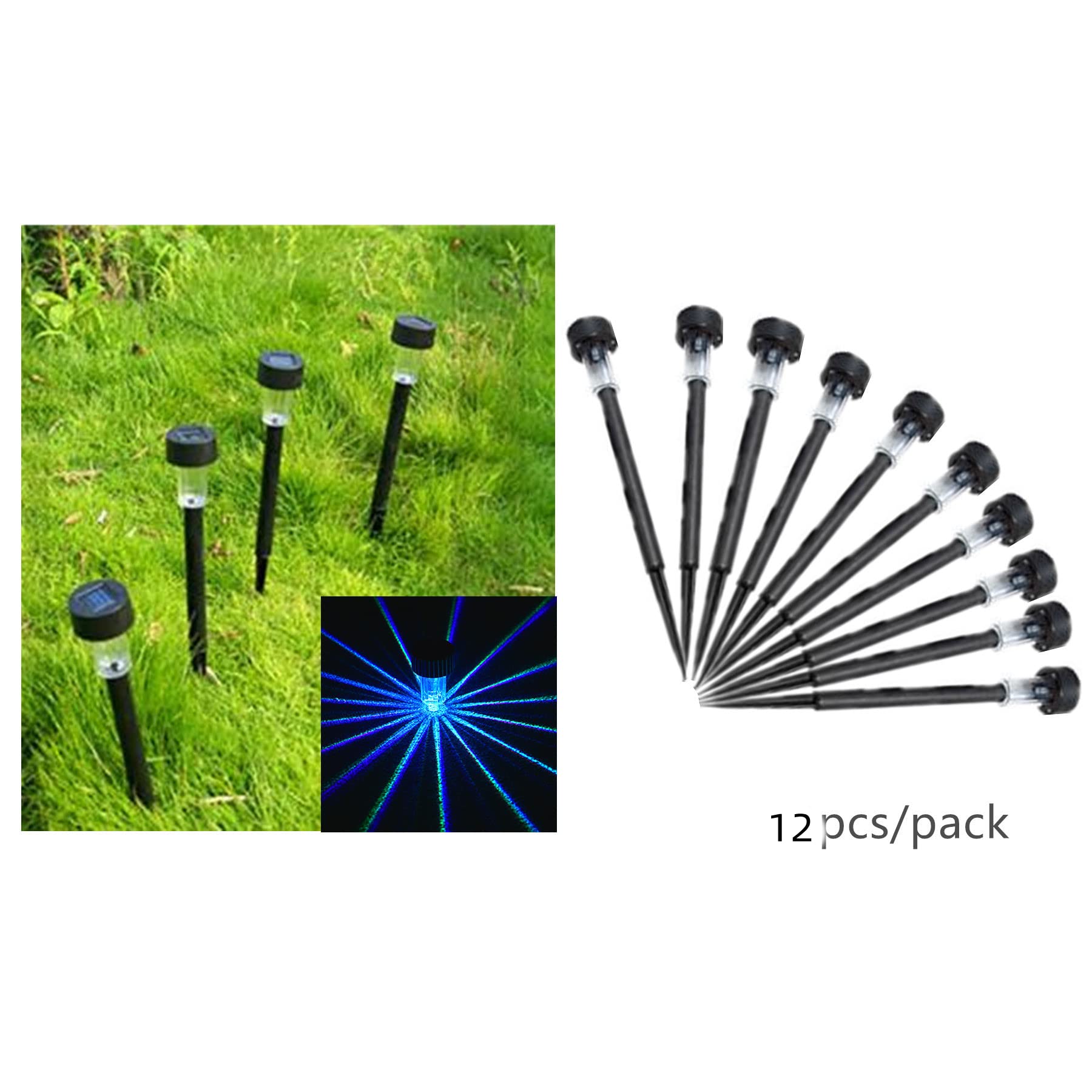 Lot de 12 lampes solaires LED bleues en plastique pour extérieur - Pour décoration de jardin, terrasse, pelouse - Bleu