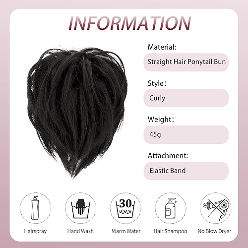 Miniatura 3 de Lynclare Extensiones de cabello sintético ondulado y desordenado para mujer, extensiones de moño rizado y desordenado para mujer, extensiones de