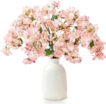 TOCHGREEN Artificial Cherry Blossom Branches 6PCS Fake Flowers Artificial Faux Silk Flowers Plum Tree Blossom Fake Plants Arrangement for Spring DIY Home Wedding Table Office Vase Decor Pink