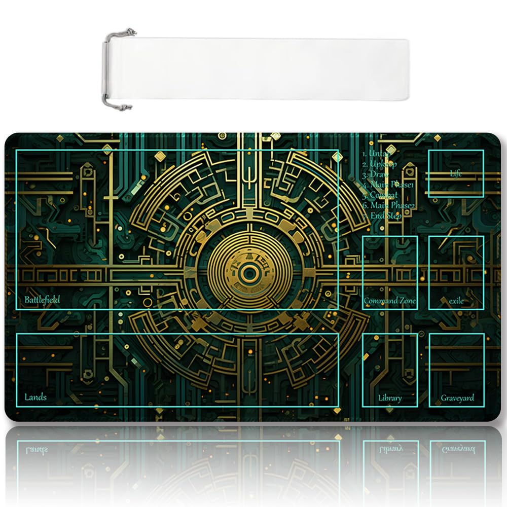 Premium Stitched MTG Playmat with Zones and Non-Slip Rubber Backing - TCG Play Mat for MTG and Other Card Games - Colorful Design with Vintage Look and Feel (DKT (103),Zones)