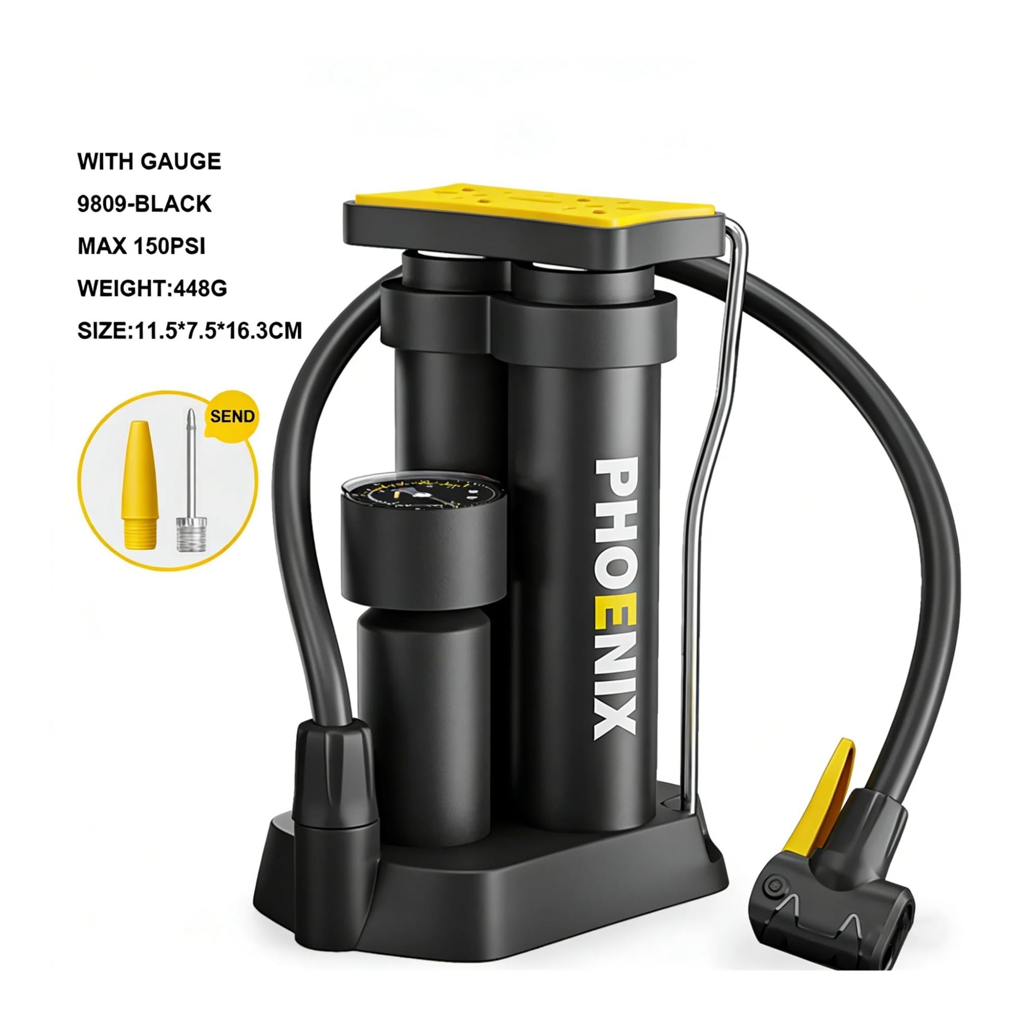 1 szt. Dwucylindrowa pompka do rowera, ręczna opona wysokociśnieniowa 150 PSI, lekki przenośny inflator do jazdy na rowerze MTB